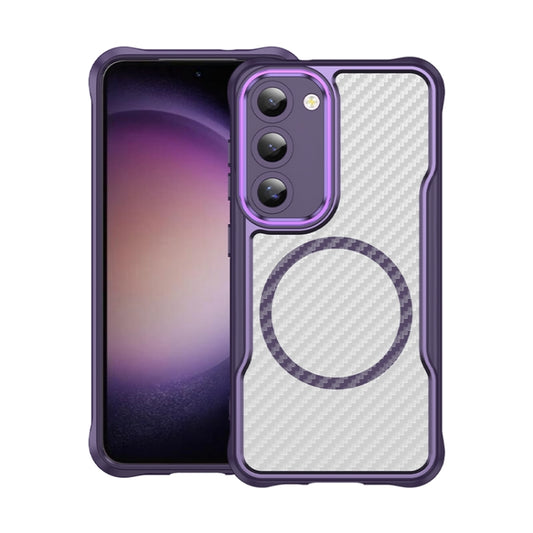 For Samsung Galaxy S23 5G Carbon Fiber Texture MagSafe Translucent Phone Case(Purple) - Galaxy S23 5G Cases by buy2fix | Online Shopping UK | buy2fix