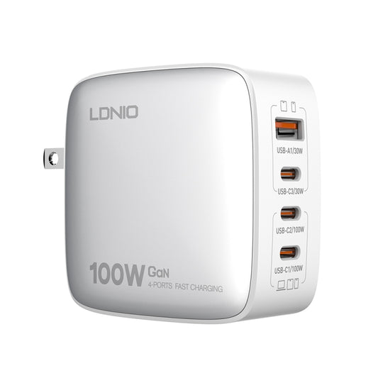 LDNIO Q408 100W GaN USB+3 USB-C / Type-C Interface Charger with 1m 100W USB-C / Type-C to USB-C / Type-C Data Cable, Plug Type:US Plug(White) - USB Charger by LDNIO | Online Shopping UK | buy2fix