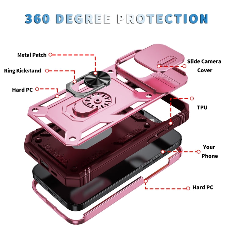 For iPhone 16 Pro Max Sliding Camshield TPU + PC Phone Case with Holder(Pink+Rose Red) - iPhone 16 Pro Max Cases by buy2fix | Online Shopping UK | buy2fix