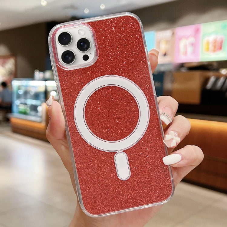 For iPhone 14 Pro Acrylic Transparent Glitter MagSafe Phone Case(Red) - iPhone 14 Pro Cases by buy2fix | Online Shopping UK | buy2fix