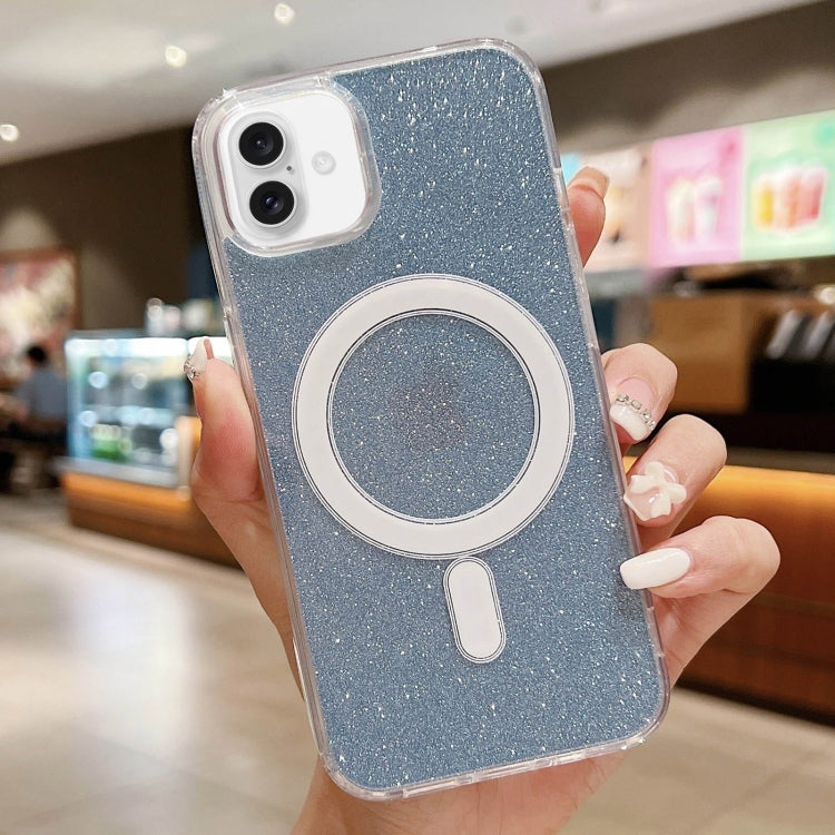 For iPhone 16 Plus Acrylic Transparent Glitter MagSafe Phone Case(Blue) - iPhone 16 Plus Cases by buy2fix | Online Shopping UK | buy2fix