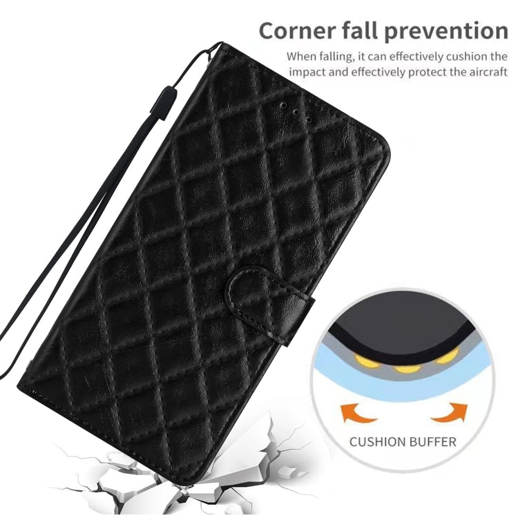 For iPhone 16 Pro Max Rhombus Lattice Texture Leather Phone Case(Black) - iPhone 16 Pro Max Cases by buy2fix | Online Shopping UK | buy2fix