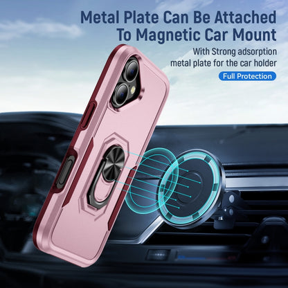 For iPhone 16 Pioneer Armor Heavy Duty PC + TPU Phone Case with Holder(Pink+Rose Red) - iPhone 16 Cases by buy2fix | Online Shopping UK | buy2fix