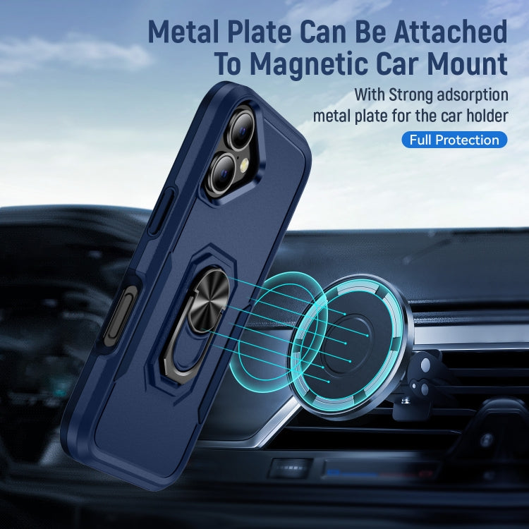 For iPhone 16 Pioneer Armor Heavy Duty PC + TPU Phone Case with Holder(Blue) - iPhone 16 Cases by buy2fix | Online Shopping UK | buy2fix