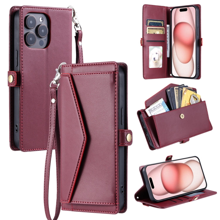 For iPhone 16 Pro Wallet Multi-card Slot Leather Phone Case with Lanyard(Wine Red) - iPhone 16 Pro Cases by buy2fix | Online Shopping UK | buy2fix