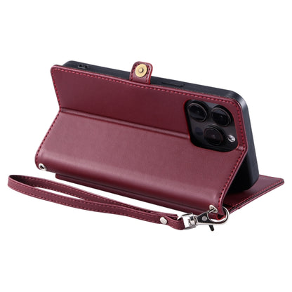 For iPhone 16 Pro Wallet Multi-card Slot Leather Phone Case with Lanyard(Wine Red) - iPhone 16 Pro Cases by buy2fix | Online Shopping UK | buy2fix