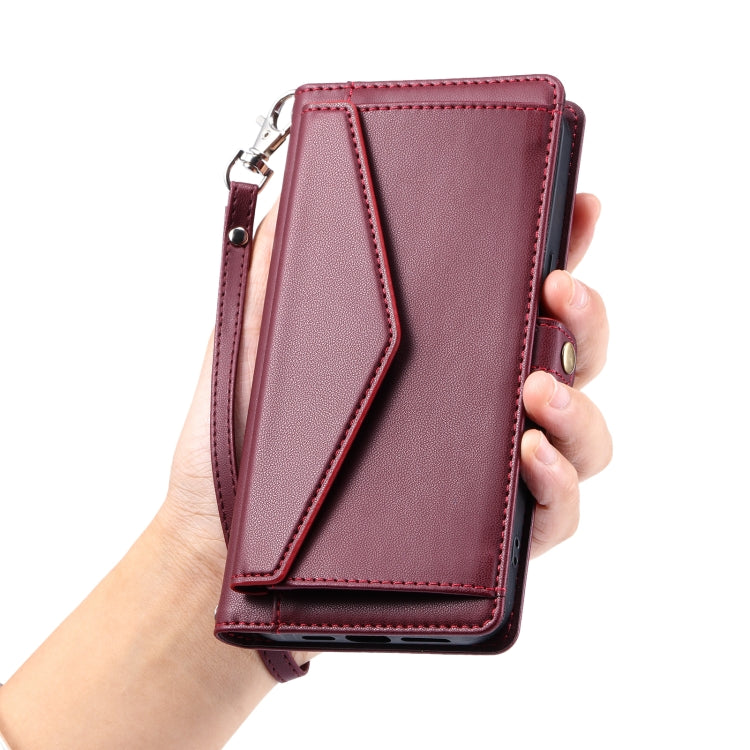 For iPhone 16 Pro Wallet Multi-card Slot Leather Phone Case with Lanyard(Wine Red) - iPhone 16 Pro Cases by buy2fix | Online Shopping UK | buy2fix