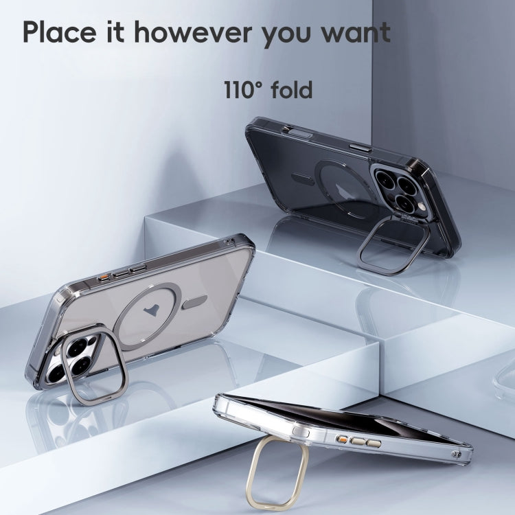 For iPhone 16 Plus Mirror Crystal Clear Lens Holder MagSafe Magnetic Phone Case(Transparent Titanium Blue) - iPhone 16 Plus Cases by buy2fix | Online Shopping UK | buy2fix