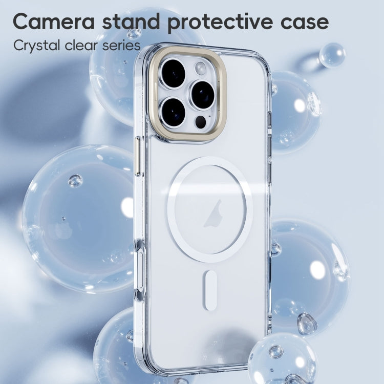 For iPhone 16 Frosted Crystal Clear Lens Holder MagSafe Magnetic Phone Case(Transparent Black) - iPhone 16 Cases by buy2fix | Online Shopping UK | buy2fix