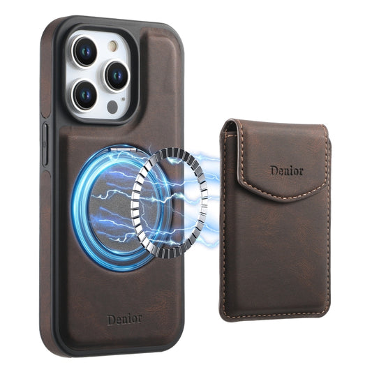 For iPhone 16 Pro Denior D20 Skin Feel MagSafe Holder Detachable Card Slot Phone Case(Brown) - iPhone 16 Pro Cases by Denior | Online Shopping UK | buy2fix