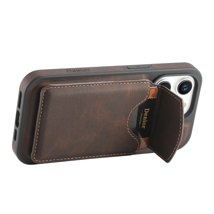 For iPhone 15 Pro Max Denior D20 Skin Feel MagSafe Holder Detachable Card Slot Phone Case(Brown) - iPhone 15 Pro Max Cases by Denior | Online Shopping UK | buy2fix