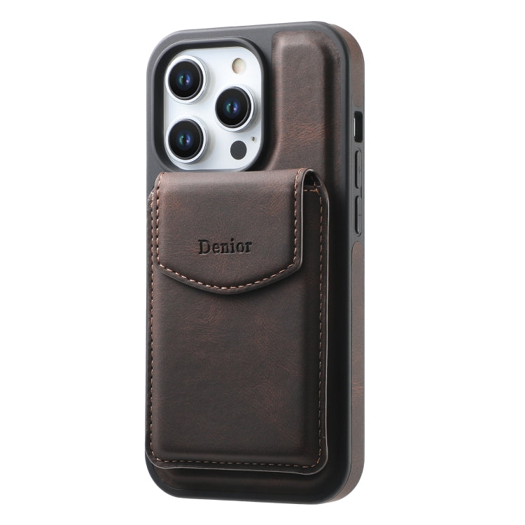 For iPhone 15 Plus / 14 Plus Denior D20 Skin Feel MagSafe Holder Detachable Card Slot Phone Case(Brown) - iPhone 15 Plus Cases by Denior | Online Shopping UK | buy2fix