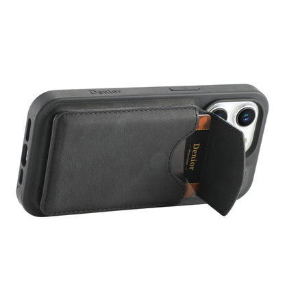 For iPhone 14 Pro Denior D20 Skin Feel MagSafe Holder Detachable Card Slot Phone Case(Black) - iPhone 14 Pro Cases by Denior | Online Shopping UK | buy2fix