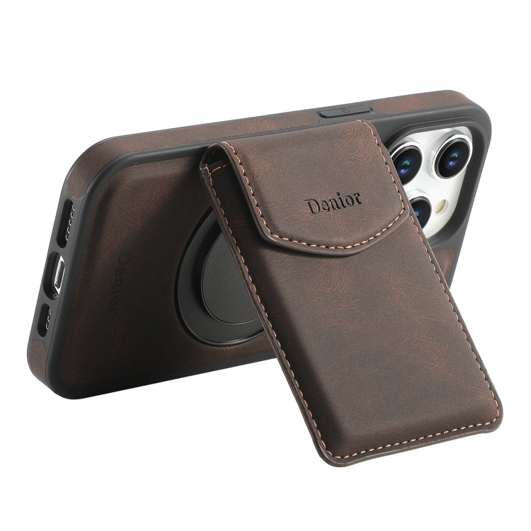 For iPhone 14 Pro Max Denior D20 Skin Feel MagSafe Holder Detachable Card Slot Phone Case(Brown) - iPhone 14 Pro Max Cases by Denior | Online Shopping UK | buy2fix