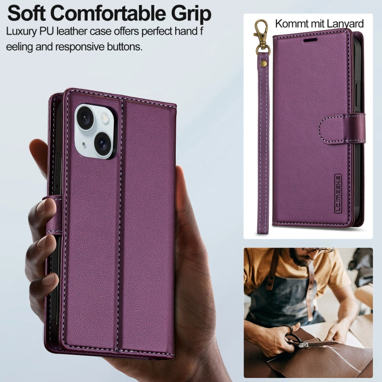 For iPhone 13 LC.IMEEKE L2 Series Detachable Magsafe PU Phone Case with Lanyard(Purple) - iPhone 13 Cases by LC.IMEEKE | Online Shopping UK | buy2fix