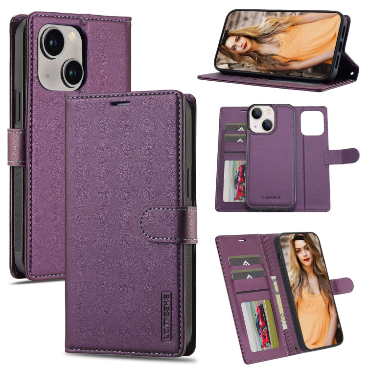 For iPhone 14 LC.IMEEKE L2 Series Detachable Magsafe PU Phone Case with Lanyard(Purple) - iPhone 14 Cases by LC.IMEEKE | Online Shopping UK | buy2fix