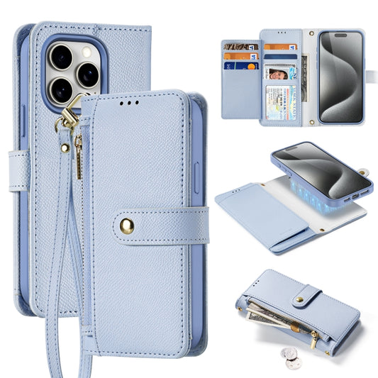 For iPhone 15 Pro Max DUX DUCIS Lawa Series 2 in 1 Wallet Zipper Detachable MagSafe Phone Case with Lanyard(Light Blue) - iPhone 15 Pro Max Cases by DUX DUCIS | Online Shopping UK | buy2fix