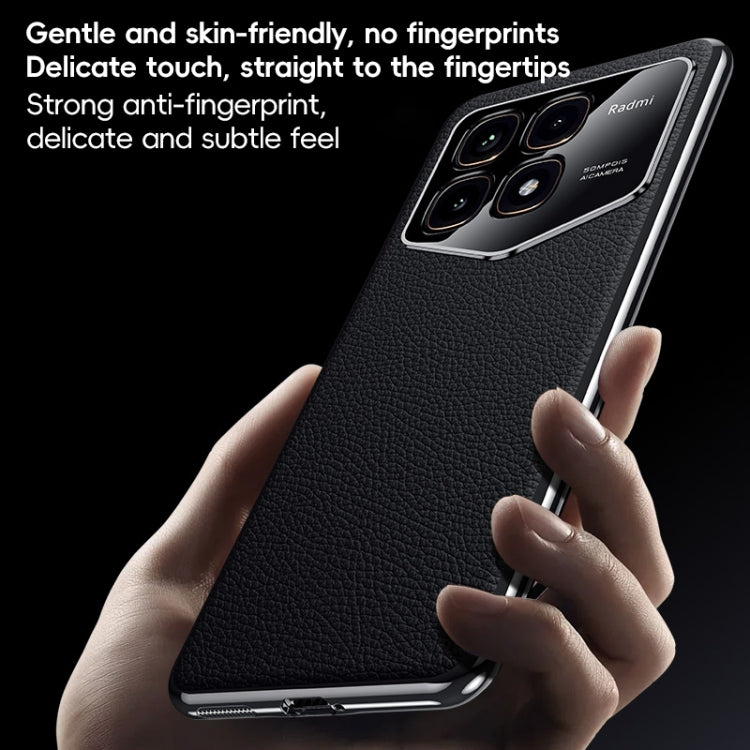 For Redmi K70 Ultra First Layer Cowhide Leather Electroplated PC Phone Case(Black) - Xiaomi Cases by buy2fix | Online Shopping UK | buy2fix