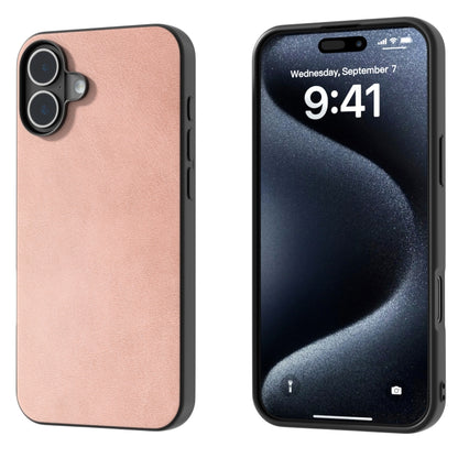 For iPhone 16 Plus Black Frame Two-color Calf Texture PU Phone Case(Pink) - iPhone 16 Plus Cases by buy2fix | Online Shopping UK | buy2fix