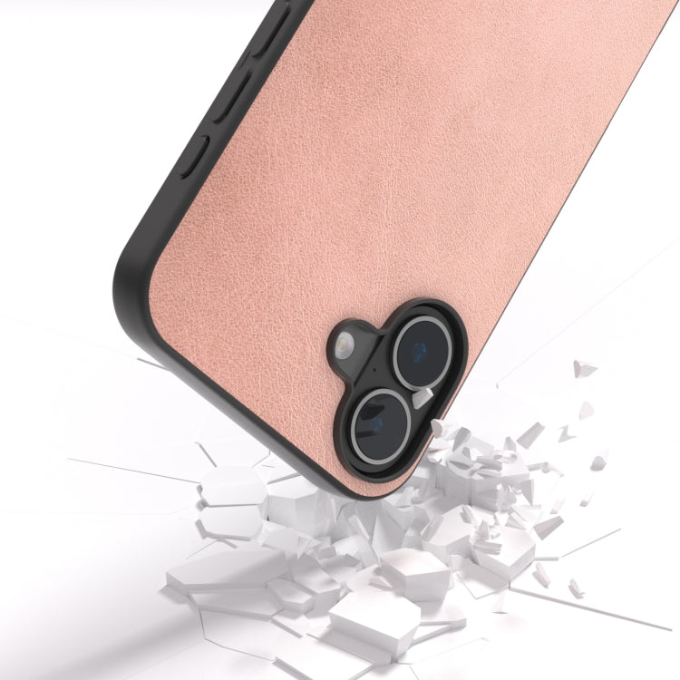 For iPhone 16 Black Frame Two-color Calf Texture PU Phone Case(Pink) - iPhone 16 Cases by buy2fix | Online Shopping UK | buy2fix