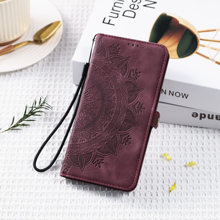 For iPhone 16 Skin Feel Totem Embossed Leather Phone Case(Wine Red) - iPhone 16 Cases by buy2fix | Online Shopping UK | buy2fix