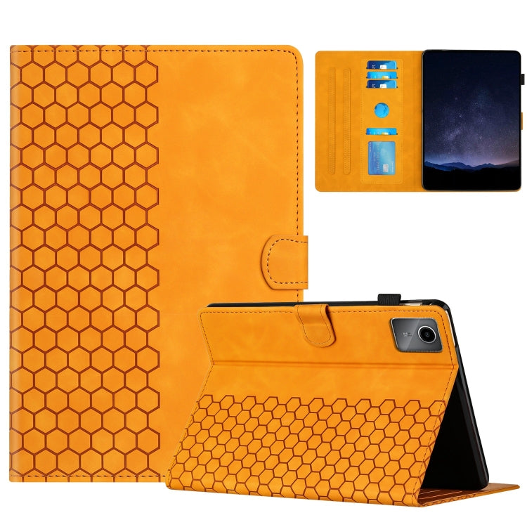 For Lenovo Tab M11 / Xiaoxin Pad 2024 Honeycomb Embossed Leather Smart Tablet Case(Yellow) - Lenovo by buy2fix | Online Shopping UK | buy2fix