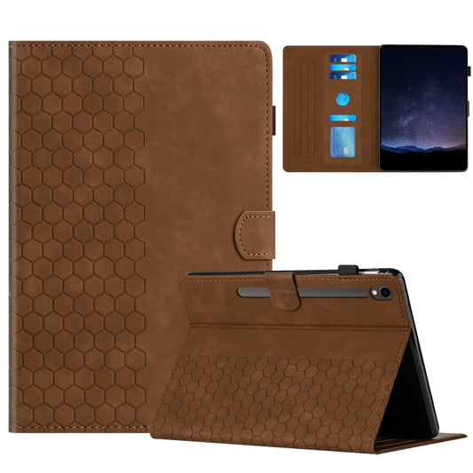 For Samsung Galaxy Tab S9 / S9 FE Honeycomb Embossed Leather Smart Tablet Case(Brown) - Galaxy Tab S9 Cases by buy2fix | Online Shopping UK | buy2fix