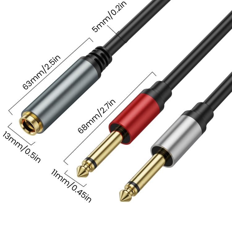 0.3m 6.35mm TRS Stereo Female to 2 x 6.35mm TS Male Mono Audio Adapter Cable(Black) - Video & Audio Cable by buy2fix | Online Shopping UK | buy2fix