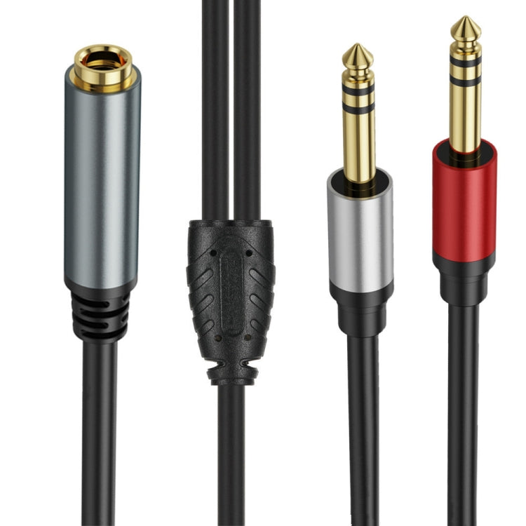 2m Gold Plated 6.35mm Female to 2 x 6.35mm Male Stereo Audio Adapter Y Splitter Cable(Black) - Video & Audio Cable by buy2fix | Online Shopping UK | buy2fix