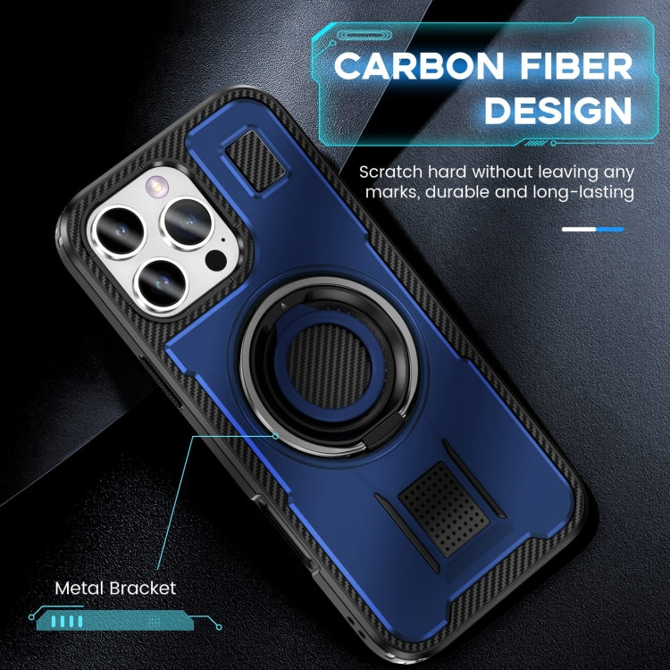 For iPhone 16 Pro Max Ring Holder Carbon Fiber PC Hybrid TPU Phone Case(Blue) - iPhone 16 Pro Max Cases by buy2fix | Online Shopping UK | buy2fix