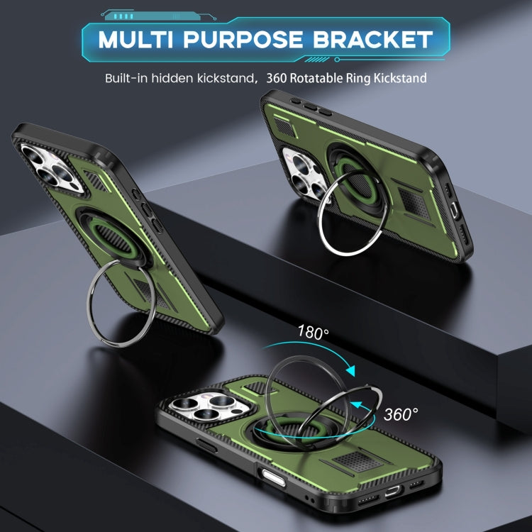 For iPhone 16 Pro Ring Holder Carbon Fiber PC Hybrid TPU Phone Case(Army Green) - iPhone 16 Pro Cases by buy2fix | Online Shopping UK | buy2fix