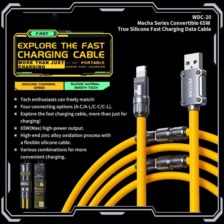 WK WDC-20 Mecha Series Silicone 1.4m 65W 4-in-1 Fast Charging Data Cable(Yellow) - Multifunction Cable by WK | Online Shopping UK | buy2fix