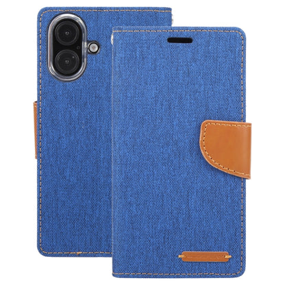 For iPhone 16 GOOSPERY CANVAS DIARY Fabric Texture Flip Leather Phone Case(Blue) - iPhone 16 Cases by GOOSPERY | Online Shopping UK | buy2fix