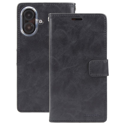 For iPhone 16 GOOSPERY BLUE MOON Crazy Horse Texture Leather Phone Case(Black) - iPhone 16 Cases by GOOSPERY | Online Shopping UK | buy2fix