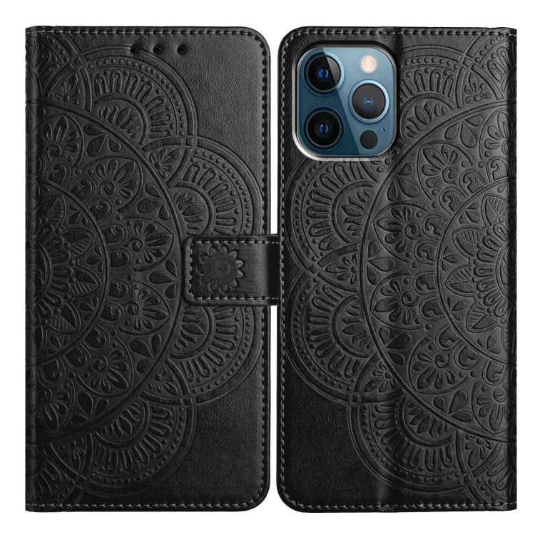 For iPhone 16 Pro Flower Embossed Leather Phone Case(Black) - iPhone 16 Pro Cases by buy2fix | Online Shopping UK | buy2fix