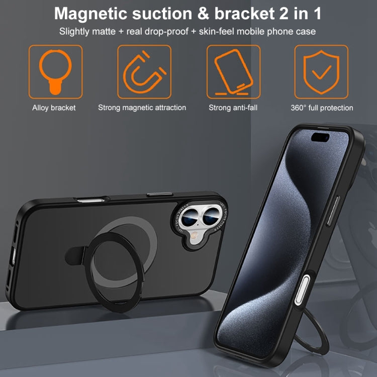 For iPhone 16 Plus Skin Feel MagSafe Magnetic Holder Phone Case(Black) - iPhone 16 Plus Cases by buy2fix | Online Shopping UK | buy2fix