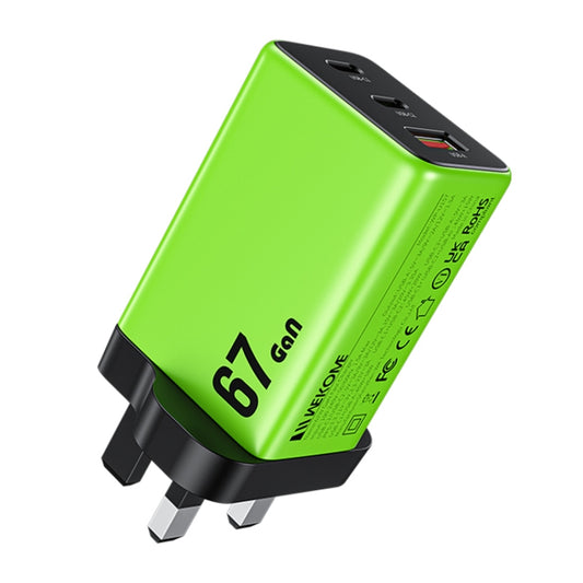 WK WP-U157 67W USB-C / Type-Cx2, USB GaN Fast Charger, Plug Type:UK Plug(Green) - USB Charger by WK | Online Shopping UK | buy2fix