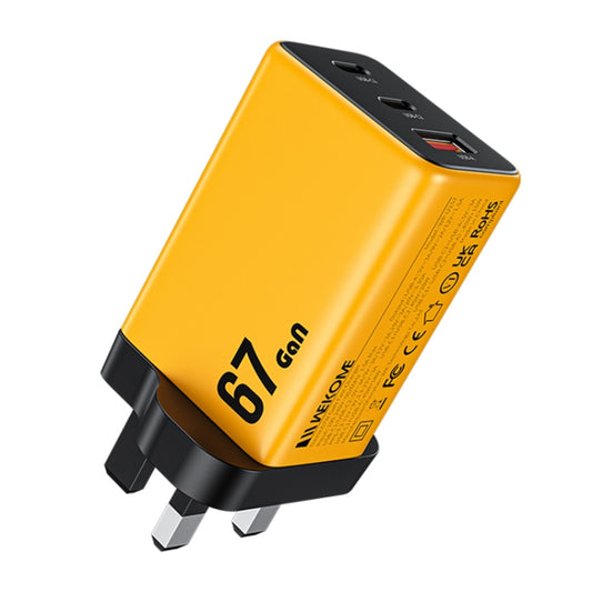 WK WP-U157 67W USB-C / Type-Cx2, USB GaN Fast Charger, Plug Type:UK Plug(Yellow) - USB Charger by WK | Online Shopping UK | buy2fix