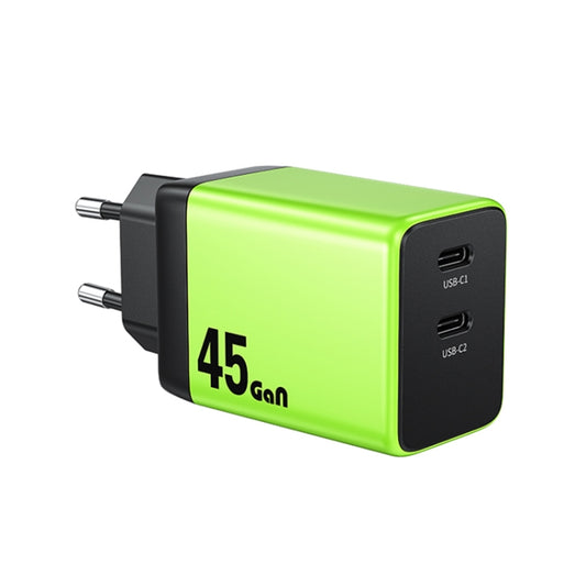 WK WP-U33 45W USB-C / Type-Cx2 GaN Fast Charger, Plug Type:EU Plug(Green) - USB Charger by WK | Online Shopping UK | buy2fix