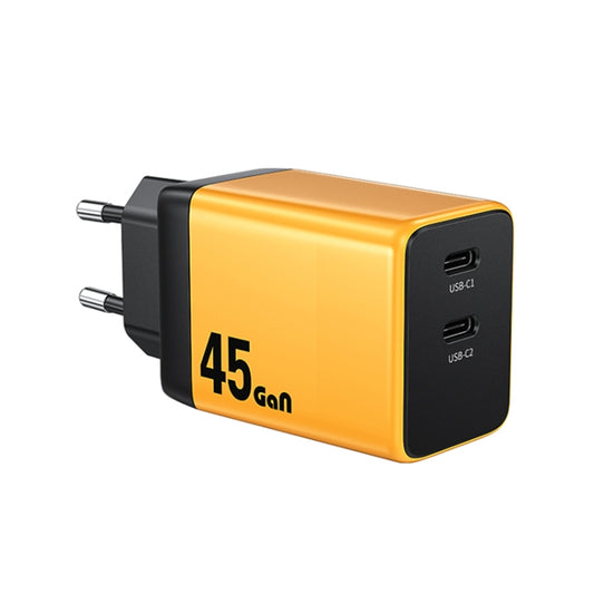 WK WP-U33 45W USB-C / Type-Cx2 GaN Fast Charger, Plug Type:EU Plug(Yellow) - USB Charger by WK | Online Shopping UK | buy2fix