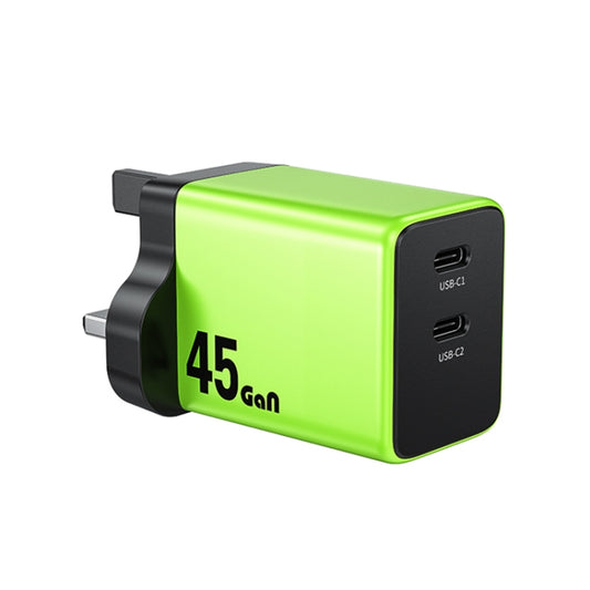 WK WP-U33 45W USB-C / Type-Cx2 GaN Fast Charger, Plug Type:UK Plug(Green) - USB Charger by WK | Online Shopping UK | buy2fix