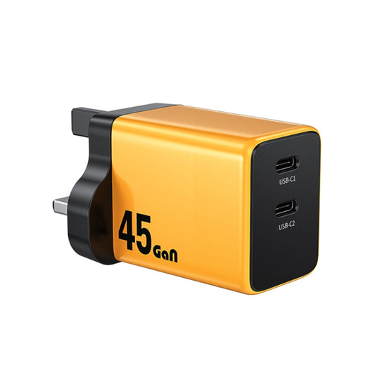 WK WP-U33 45W USB-C / Type-Cx2 GaN Fast Charger, Plug Type:UK Plug(Yellow) - USB Charger by WK | Online Shopping UK | buy2fix