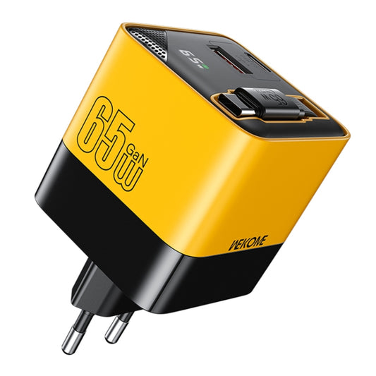 WK WP-U39 65W USB-C / Type-C, USB GaN Fast Charger with 80cm Type-C Cable, Plug Type:EU Plug(Yellow) - USB Charger by WK | Online Shopping UK | buy2fix