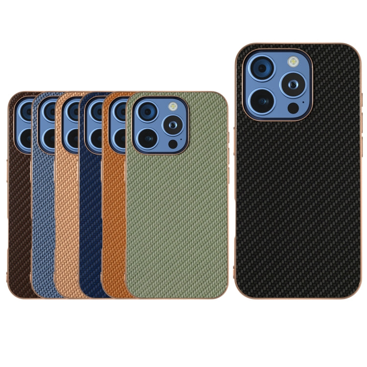 For iPhone 16 Pro Nano Electroplating Carbon Fiber Texture Phone Case(Dark Brown) - iPhone 16 Pro Cases by buy2fix | Online Shopping UK | buy2fix