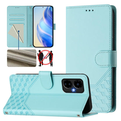 For Boost Mobile Celero 5G 2024 Honeycomb Embossing RFID Leather Phone Case(Mint Green) - More Brand by buy2fix | Online Shopping UK | buy2fix