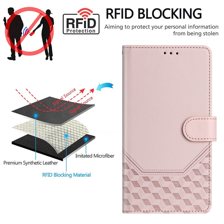 For Boost Mobile Celero 5G+ 2024 Honeycomb Embossing RFID Leather Phone Case(Pink) - More Brand by buy2fix | Online Shopping UK | buy2fix