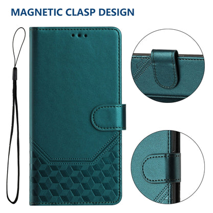 For Sony Xperia 5 VI 2024 Honeycomb Embossing RFID Leather Phone Case(Peacock Green) - Sony Cases by buy2fix | Online Shopping UK | buy2fix