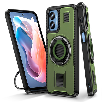 For Motorola Moto G Play 4G 2024 Ring Holder Carbon Fiber PC Hybrid TPU Phone Case(Army Green) - Motorola Cases by buy2fix | Online Shopping UK | buy2fix