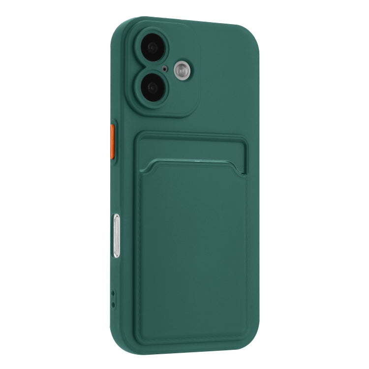 For iPhone 16 Skin Feel Card Contrast Color Button TPU Phone Case(Dark Green) - iPhone 16 Cases by buy2fix | Online Shopping UK | buy2fix