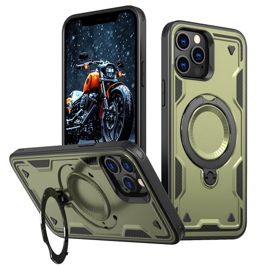 For iPhone 12 Pro PC Hybrid TPU Armor MagSafe Ring Holder Phone Case(Olive Green) - iPhone 12 / 12 Pro Cases by buy2fix | Online Shopping UK | buy2fix